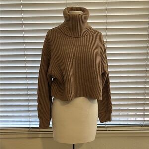 Babaton Tan Ribbed Turtleneck Sweater